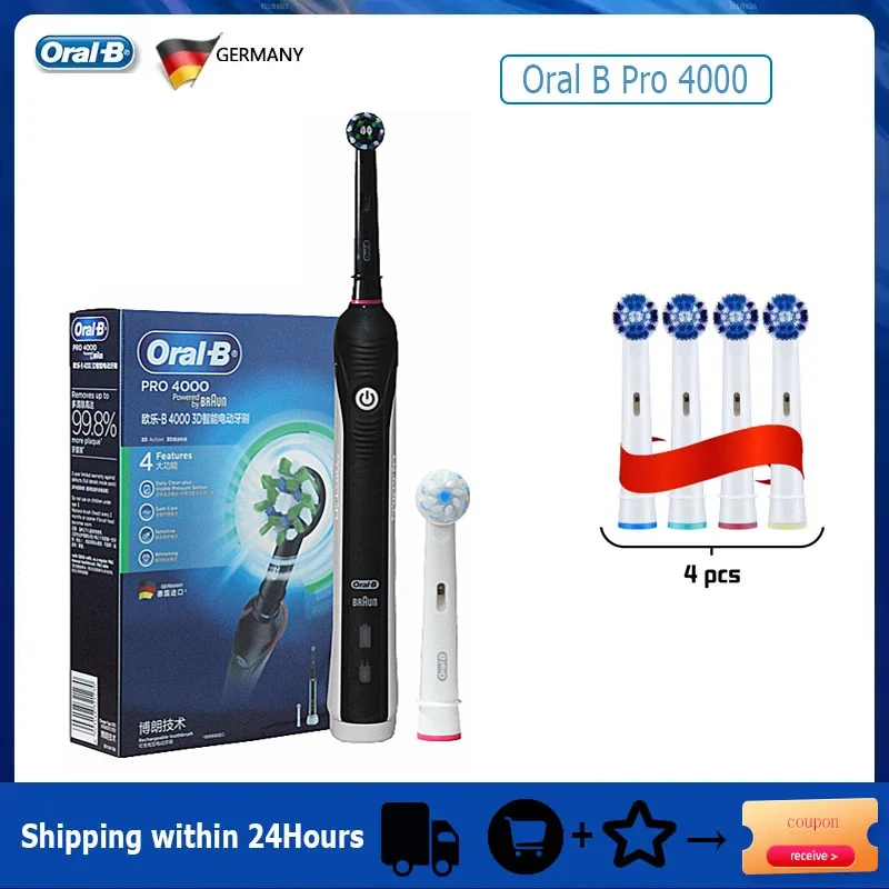 thumbnail image 1 of Cepillos de dientes eléctricos Oral B Pro2000, rotación sónica 3D, blanqueamiento dental, 2 modos, sensor de presión visible, recargable, resistente al agua, 1 of 5