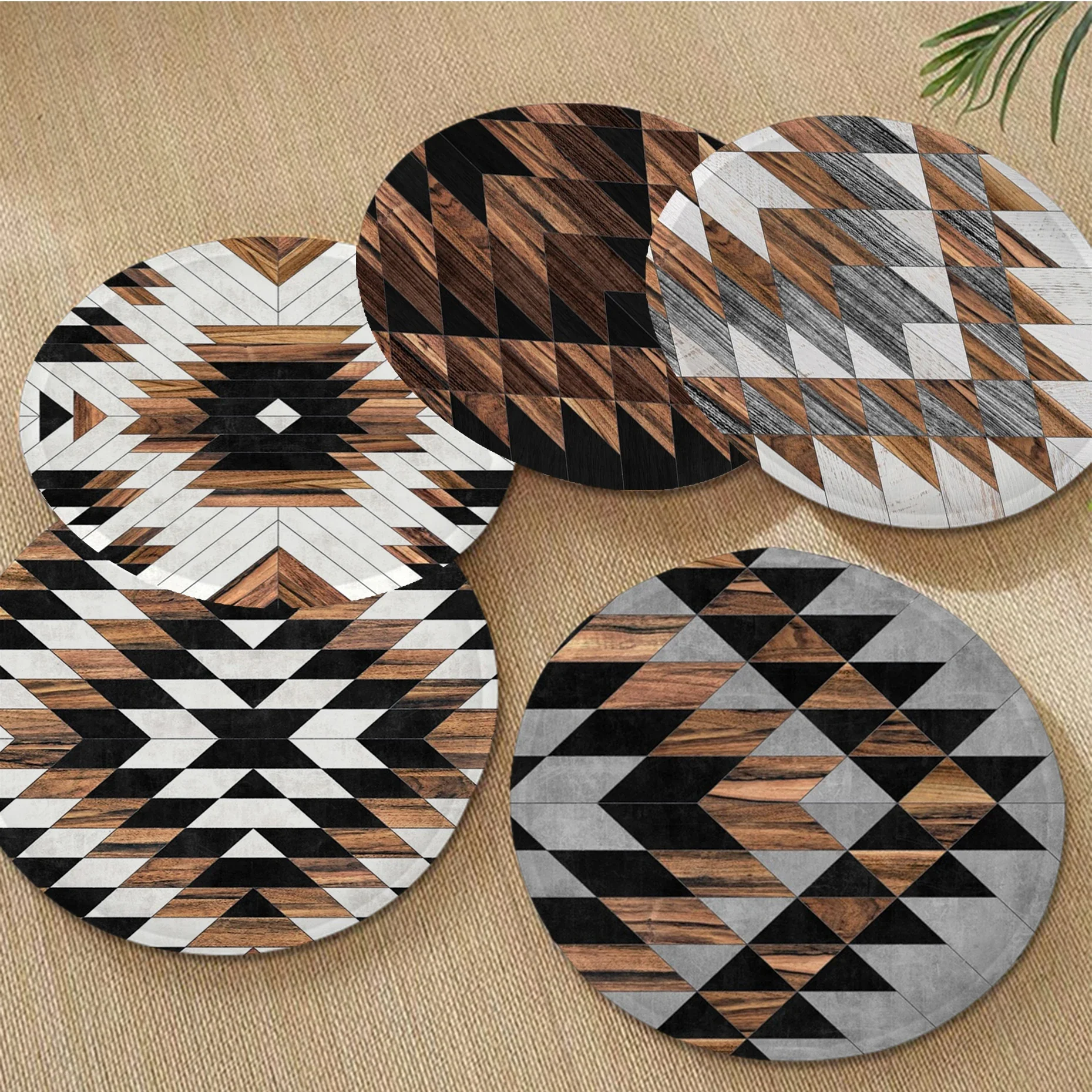 

Abstract Geometric Wood Art Dining Chair Cushion Circular Decoration Seat For Office Desk Outdoor Garden Cushions
