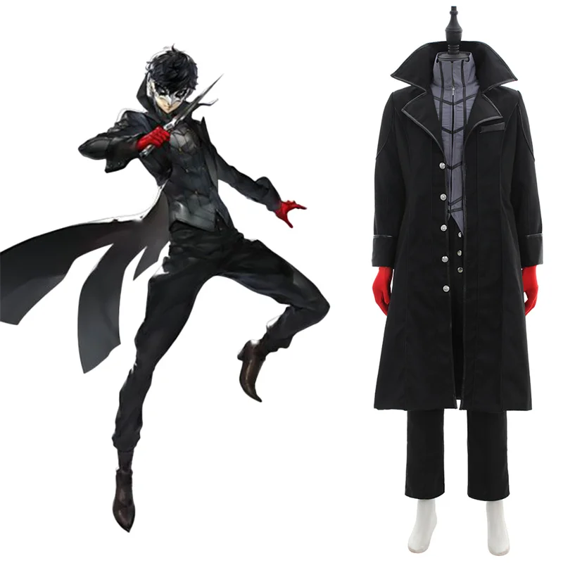 

Persona 5 Joker Cosplay Costume Adult men Joker Black Jacket Top Pants Gloves Full Set Halloween Fancy Uniform Set