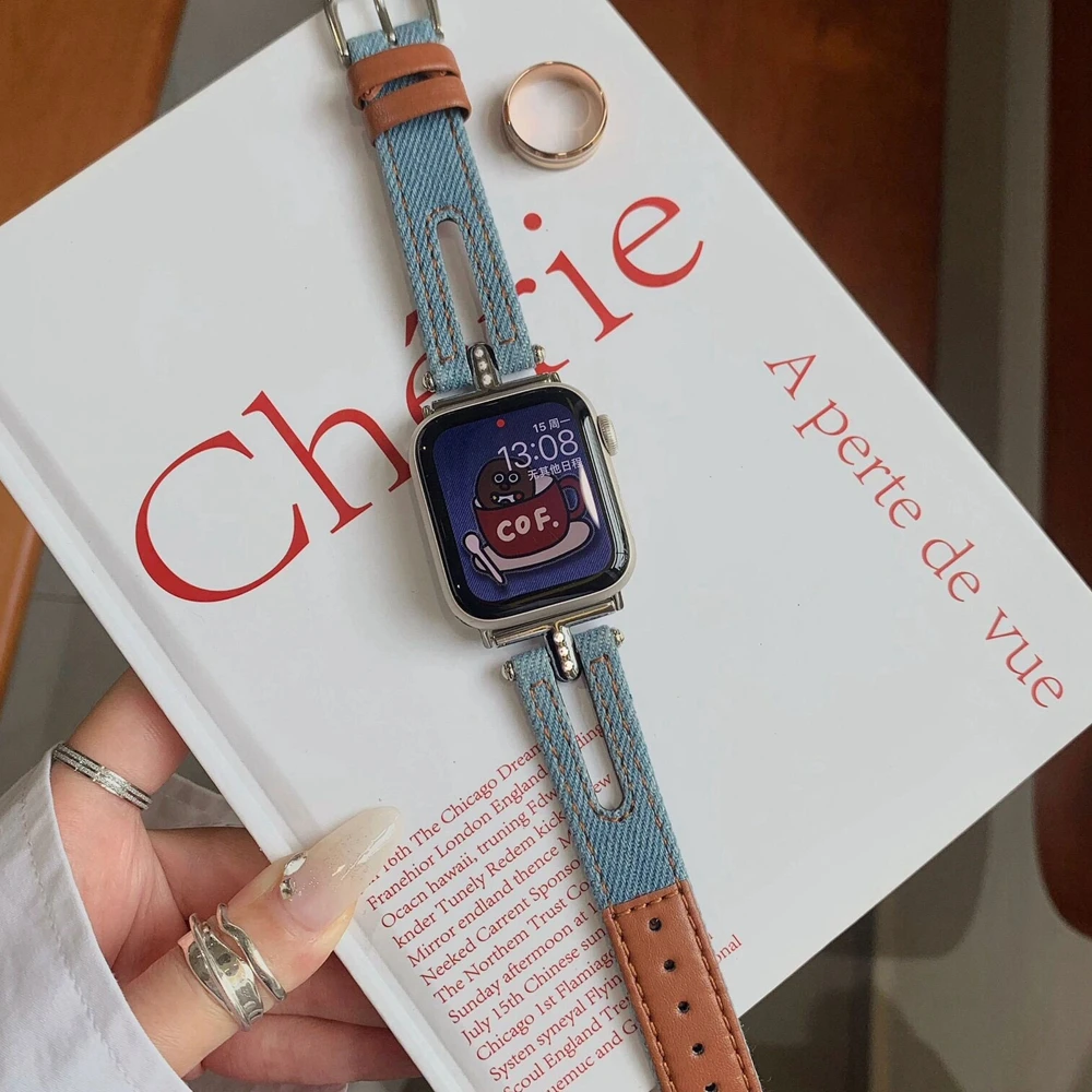 รูปสินค้า สายนาฬิกาผ้า denim วินเทจ สำหรับ Apple Watch ผู้หญิง