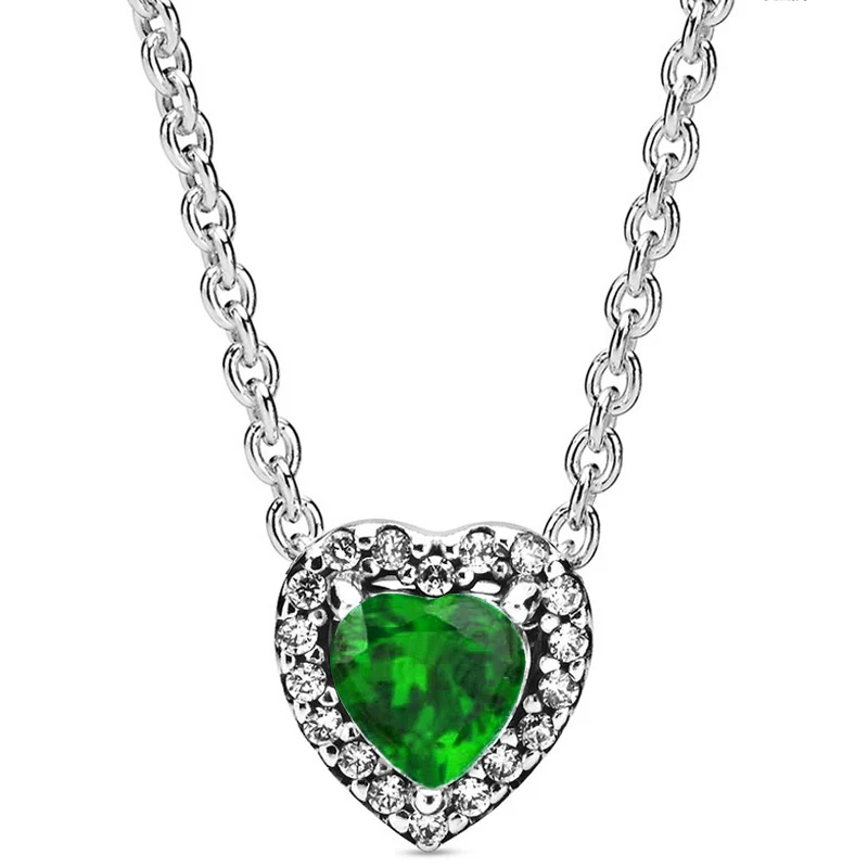 Veelkleurige Sprankelende Verhoogde Hart Vierkante Sparkle Collier Ketting Voor Europa 925 Sterling Zilveren Kraal Charme Diy Sieraden