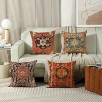 4PCS  Pillow Covers 18x18 Inch, Carpet Pattern Throw Pillows Case, Orange Red Ethnic Design Outdoor Decorative Square Linen Farm 2
