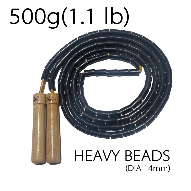 NEVERTOOLATE 500gram 1.1lb heavy big beads beading jump rope big wood handle ball bearing crossfit sport lose weight fitness