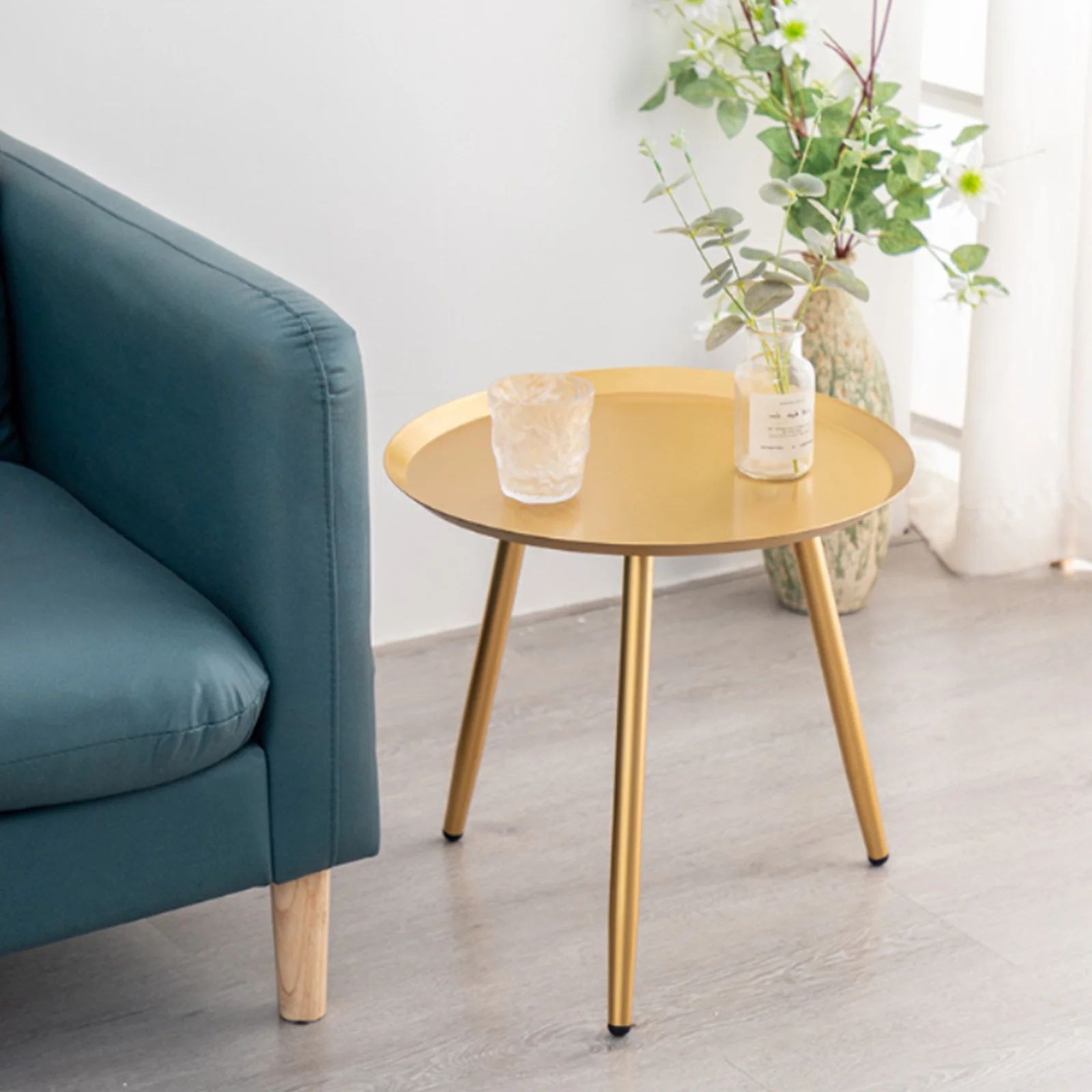 

Flash Sale Round Metal Coffee Table Tray Accent Table Nightstand Bedside Table Sofa Side Table for Living Room Bedroom Gold/Blue