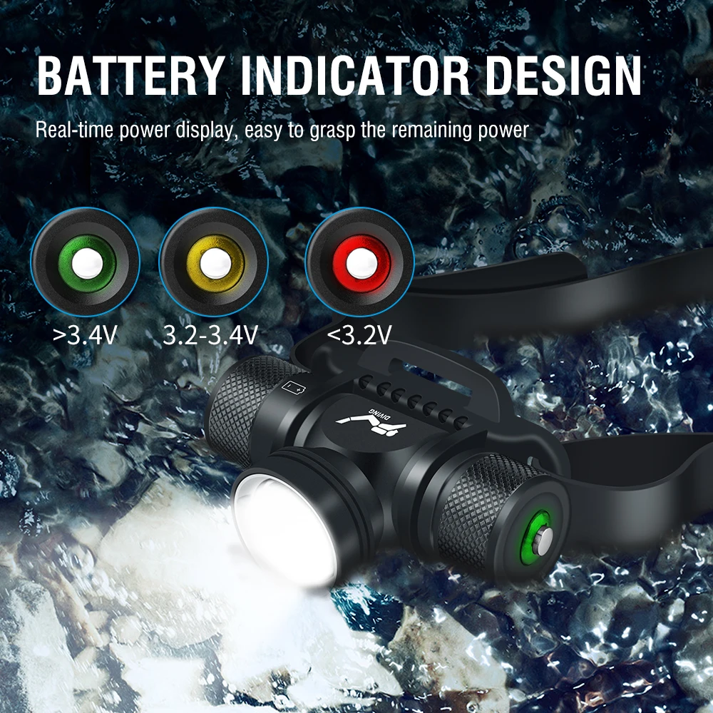 BORUiT HP900 LED Powerful Scuba Diving Headlamp 1000LM IPX8 Waterproof Headlight Underwater 60M 21700 Battery Dive Head Torch head flashlight cob headlamp