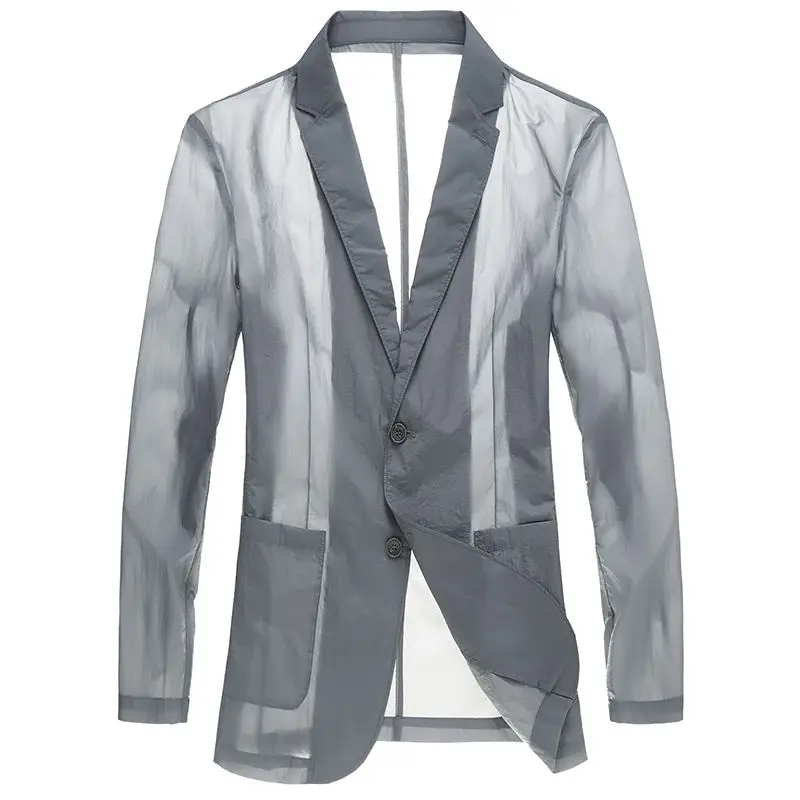 

Повседневный мужской блейзер, приталенный летний мужской костюм, куртка 2023, бесплатная доставка, Солнцезащитный тонкий однотонный костюм с длинным рукавом для мужчин, новая мода