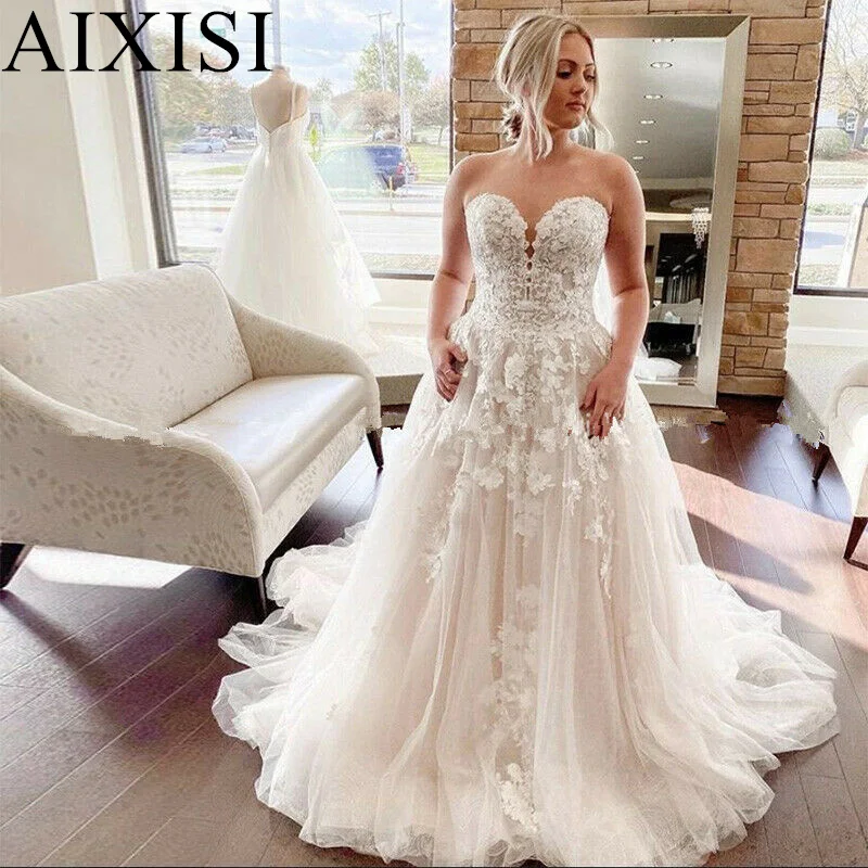 

Sweetheart Sleeveless Wedding Dresses Corset Garden Ladies Bridal Gowns Natural Waistline Robe De Mariee Custom Backless