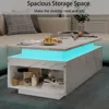 LED Coffee Table with Storage, White Coffee Table with Wireless Charging and Speaker, High Glossy Modern Center Table with 4