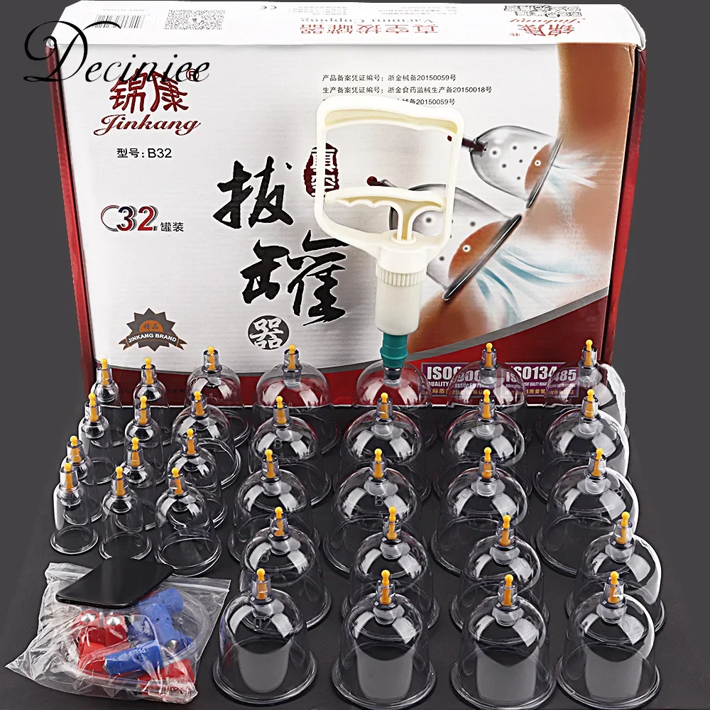 32 Pcs Vacuum Cupping Sets Body Massager Suction Cups Jar Set Plastic Vacuum Suction Therapy Cupping Set Cans for Shoulder Massage Vacuum Cupping Sets Vacuum Cupping Glass