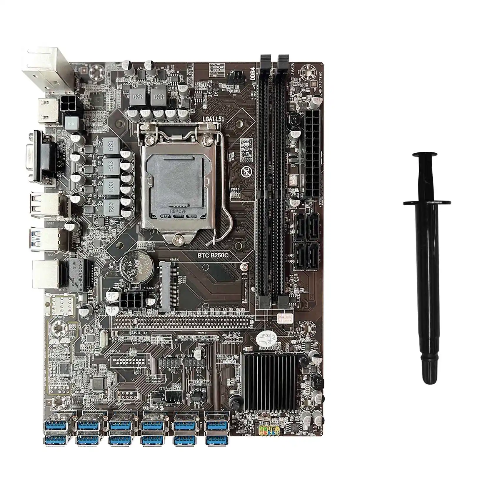 

B250C ETH Mining Motherboard+Thermal Grease 12XPCIE to USB3.0 GPU Slot LGA1151 MSATA DDR4 for ETH Miner Motherboard