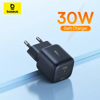 Caricabatterie Baseus 30W GaN PD per iPhone 17 16 15 14 13 12 Max, Caricatore Rapido PD3.0 QC3.0, Caricabatterie per Telefono Tipo C, Caricabatterie per Tablet