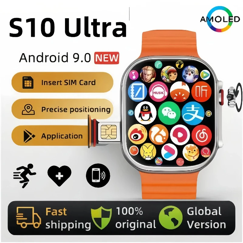 Original 4G Smartwatch CDS9 S9 S10 Ultra Rotary Camera GPS WIFI Heart Rate Tracker 256GB Storage Download Apps Sport Smart Watch