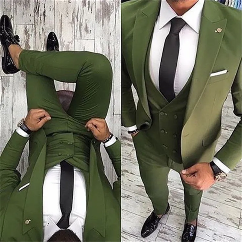 

Brand New Groomsmen Olive Green Groom Tuxedos Peak/Notch Lapel Men Suits Wedding Best Man Blazer ( Jacket+Pants+Vest +Tie)