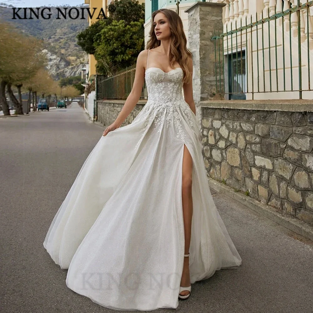

KING Elegant Sexy Spaghetti Straps A-Line Wedding Dresses For Women 2024 Appliques Lace Floor Length Bride Gown Vestido De Novia