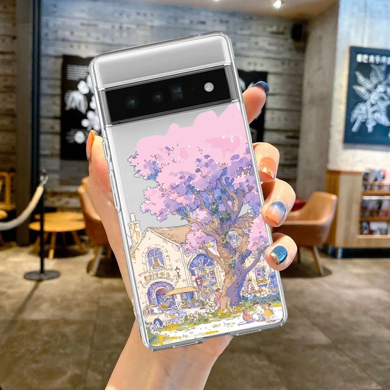 Pink Purple Floral Landscape Phone Case - Clear Soft TPU Back Cover