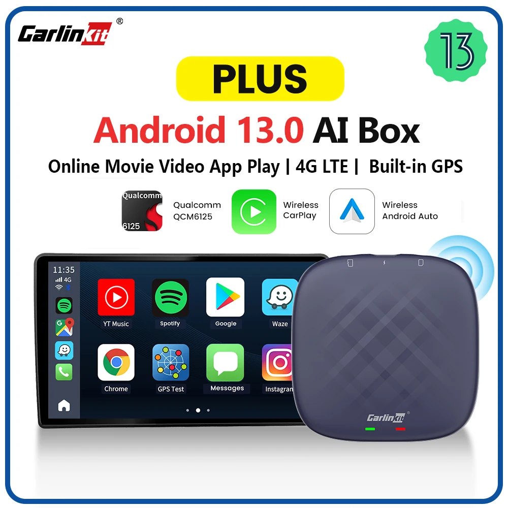 Carlinkit-AndroidおよびiOS電話用のCarplayワイヤレスデコーダー,スマートTVボックス,128および8GB,qcm,8コア,665,YouTube,Netflix,4g