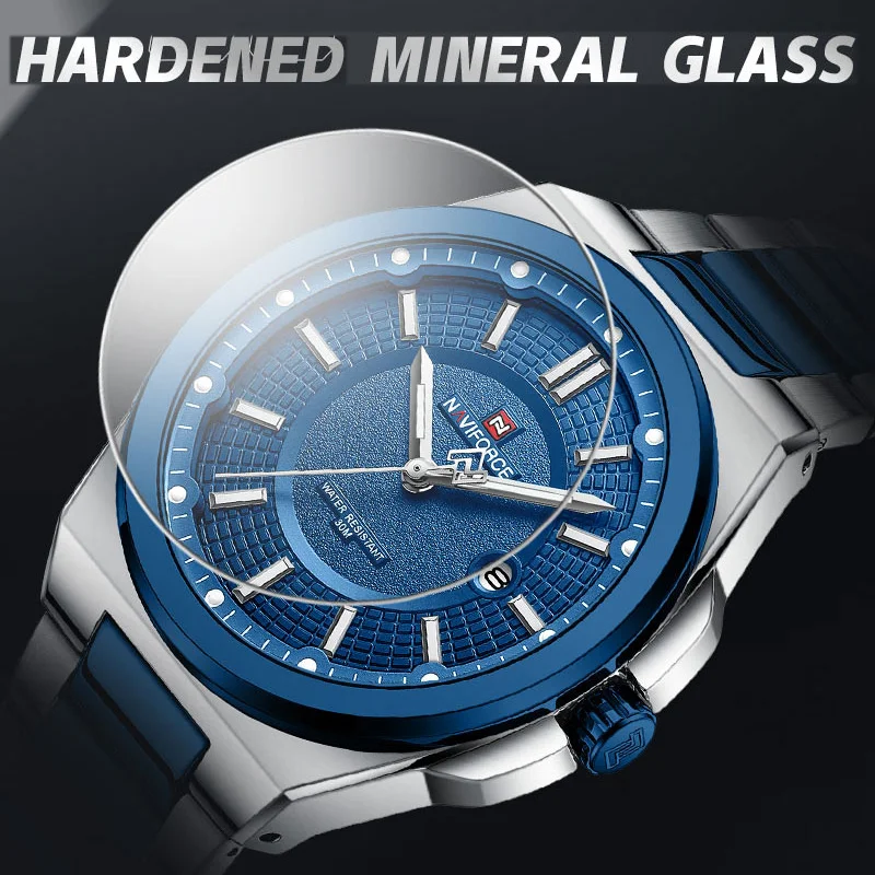 New Style Naviforce Men's Watch Stainless Steel Strap Military Casual Business Quartz Waterproof Calendar Clock With Gift Box, Alina Gadgets
