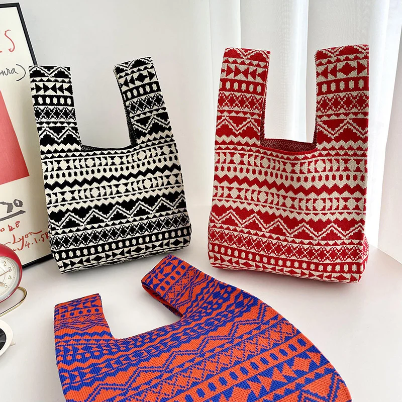 

Этническая женская пляжная сумка в стиле бохо, повседневная вместительная сумка для покупок, женская сумка-тоут через плечо, тканая сумка на запястье