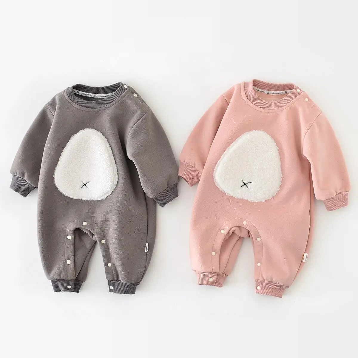 

Newborn Boy Autumn Winter Patch Thikcen Warm Romper Girl Baby Cotton Casual Simple One-piece Infant Plus Velvet Fashion Jumpsuit