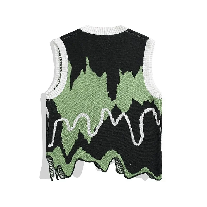 American Style Trendy V-neck Sweater Vest For Men Women Spring/autumn New Irregular Niche Design Knitted Vest