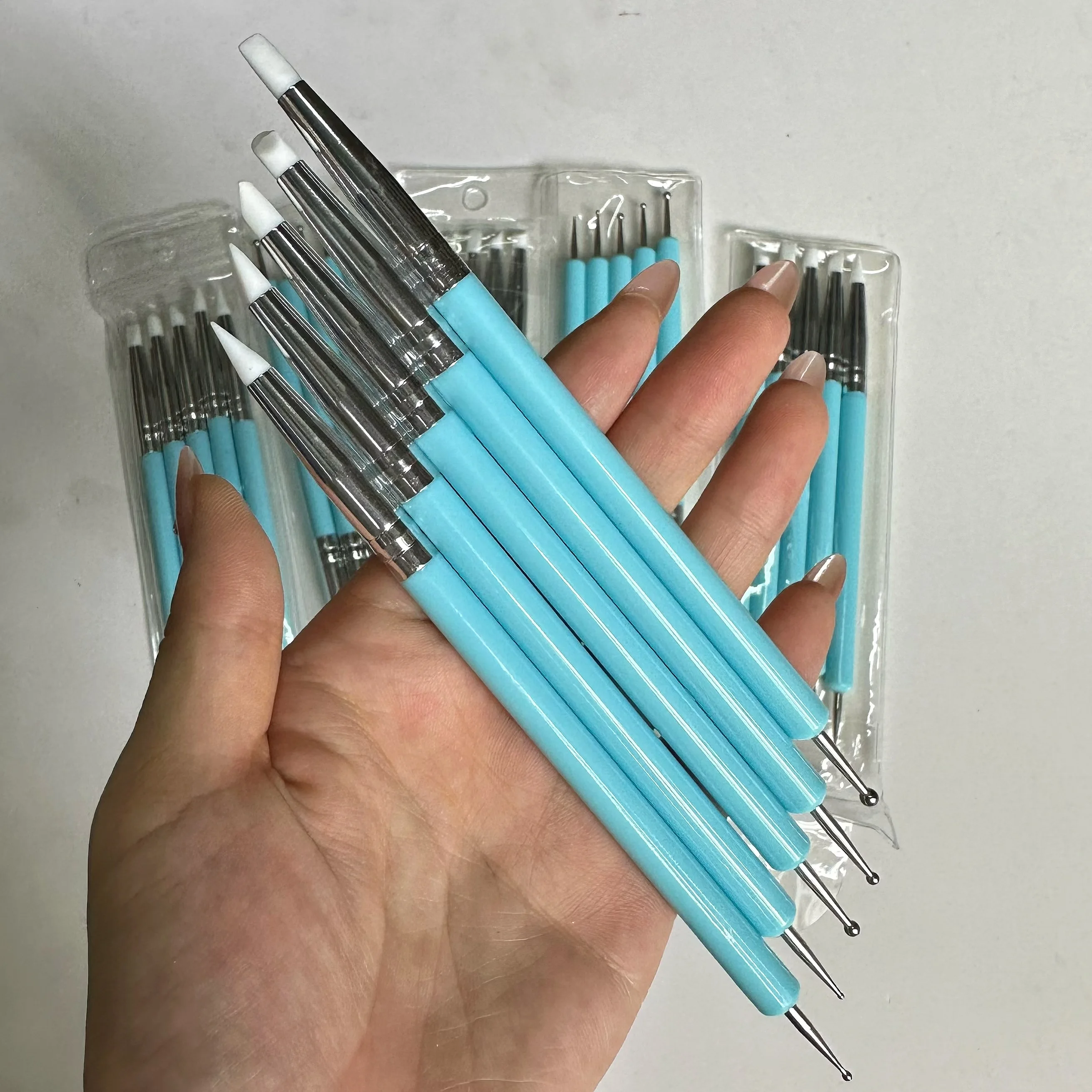 5pcs/Set Double-ended Silicone Head Carving Dotting Pen Brush Modeling Dotting Nail Art Pottery Clay Tool DIY Sculpting Tools 3