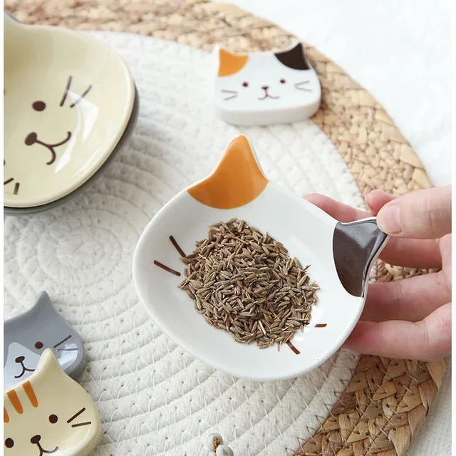 Japanese Cute Cat Dish Creative Ceramic Seasoning Dish Porcelain Dipping Saucer Plate Snack Plate Kitchen Supplies Tableware 5