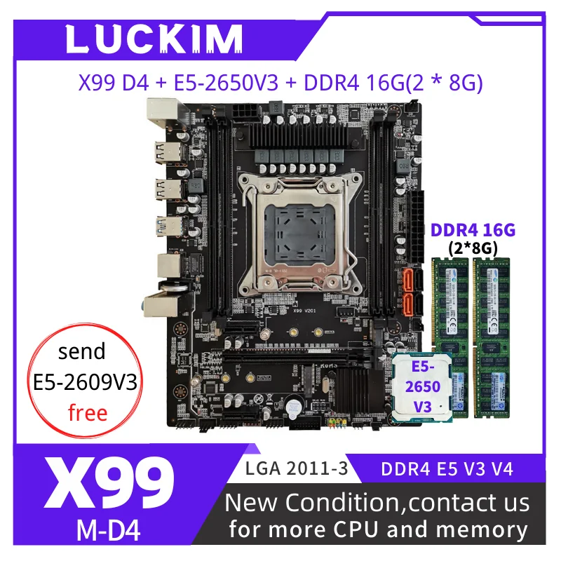 

X99 D4 LGA2011-3 Motherboard Set Kit With Xeon E5-2650V3 CPU 16GB(2*8G) 2133MHZ DDR4 Desktop memory M-ATX NVME M.2