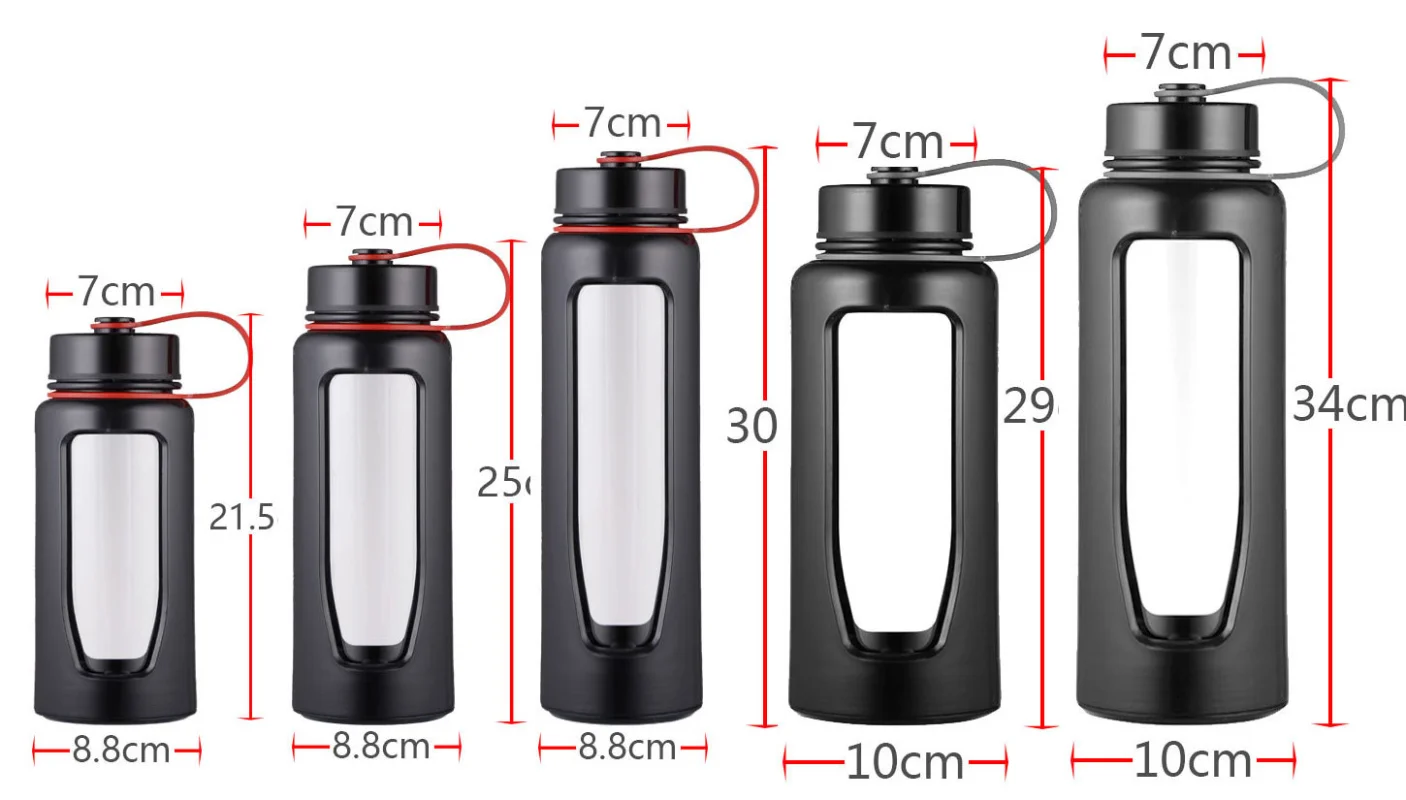 Borraccia In Vetro 1000 Ml Con Scala Di Idratazione – 2 Coperchi (Bambù E Cannuccia) E Custodia In Silicone, Infusore Per Frutta, Senza BPA