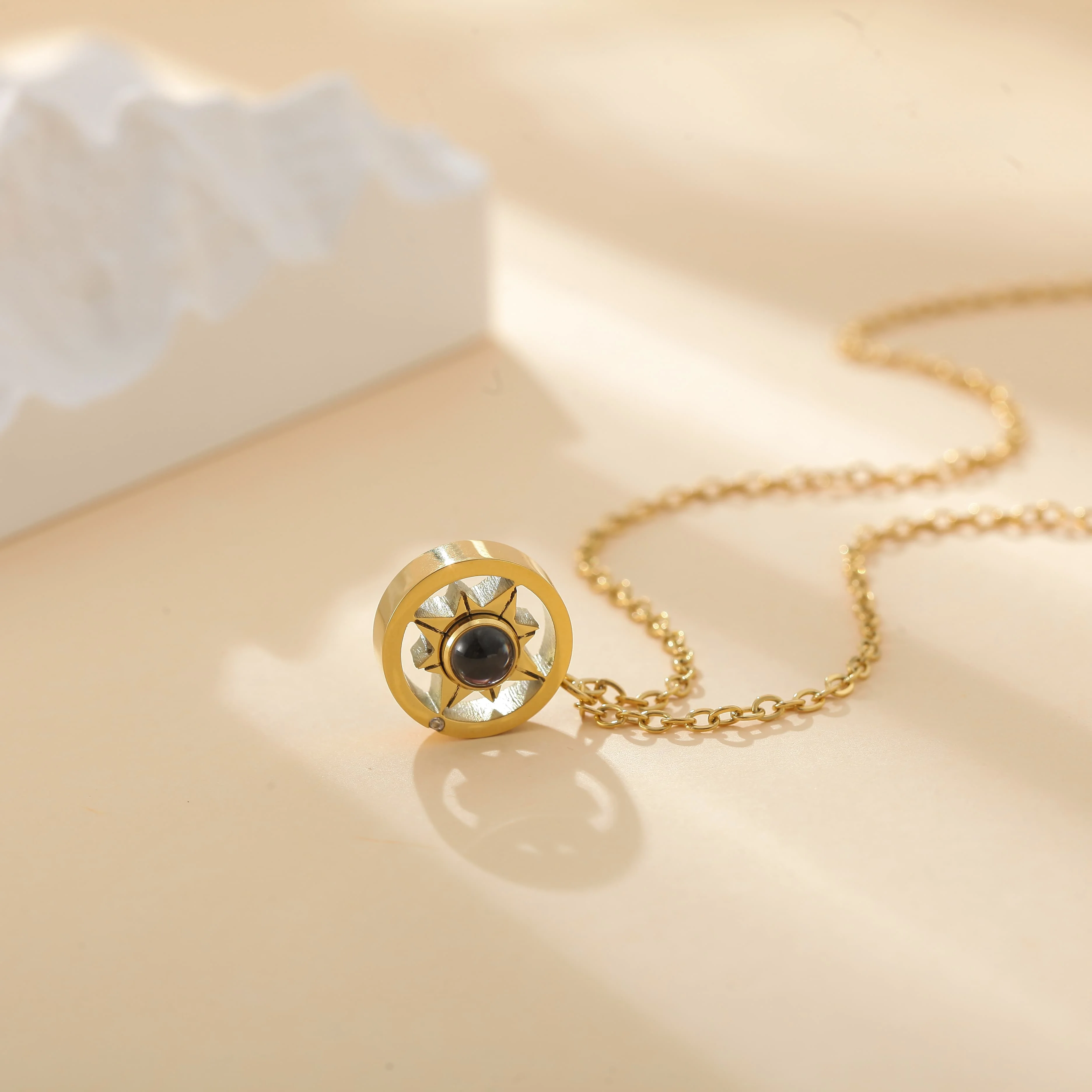Round Compass Projection Necklace Personalized Photo Necklace with Rhinestone Projection Necklace Only Love Girlfriend Gift