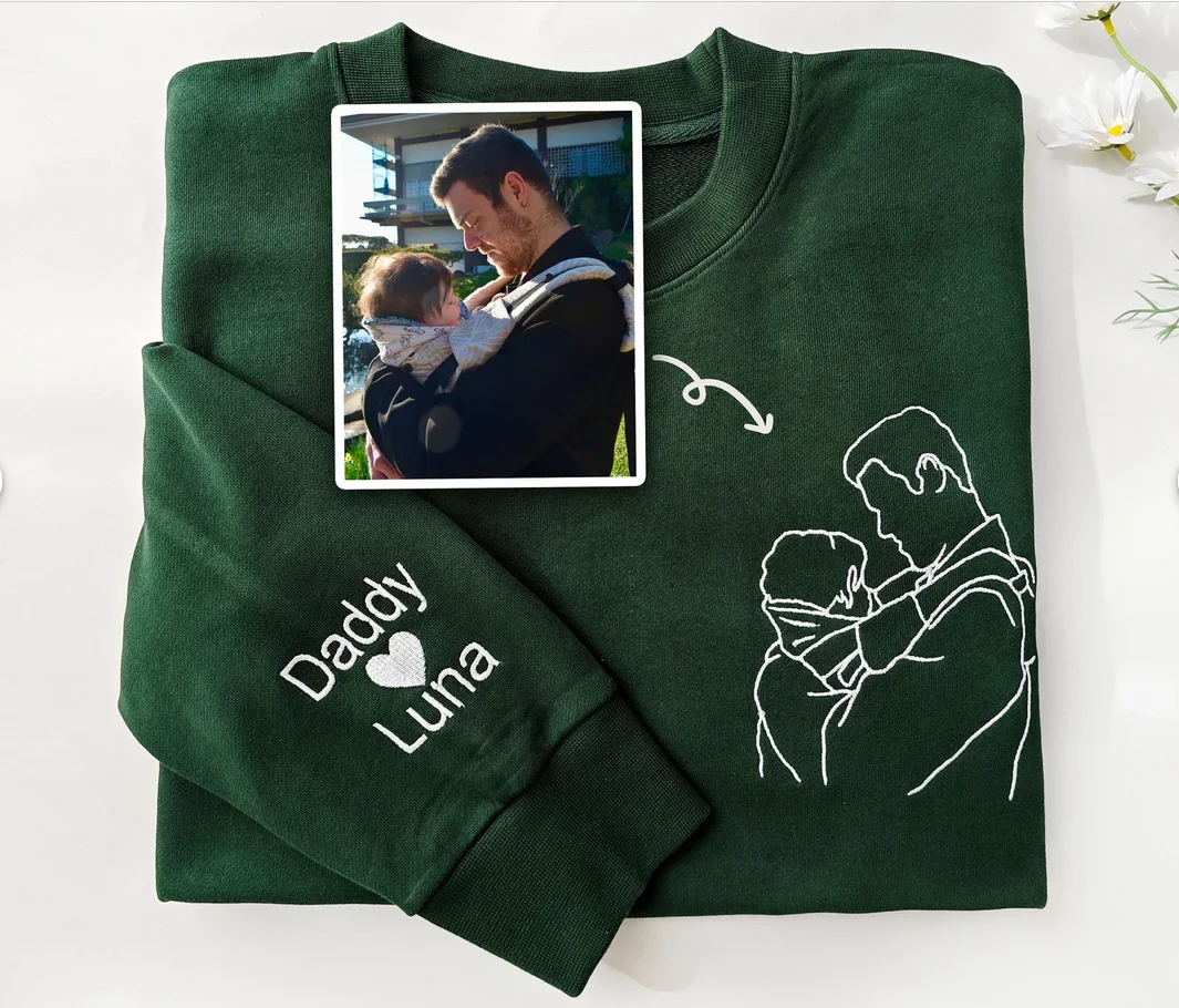 Custom Dad Embroidered Portrait from Photo Sweatshirt, Personalized Dad Portrait Hoodie, Gift for Dad, Father's Day Gifts 2