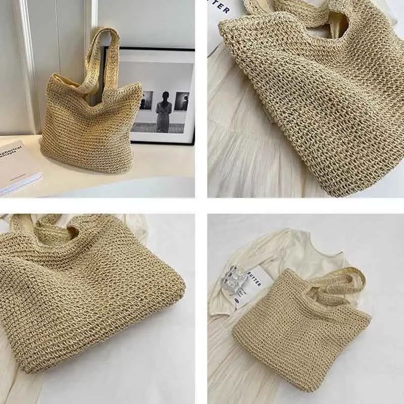 Casual Large Capacity Straw Tote Bag Weave Women Shoulder Bags Handmade Summer Beach Handbags Big Bali Shopper Purses 2024