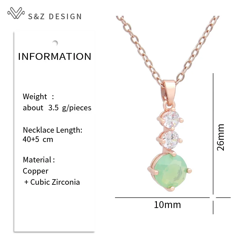 S&Z DESIGN New Fashion 585 Rose Gold Color Round Cubic Zirconia Pendant Necklace For Women Party Collarbone Chain Jewelry
