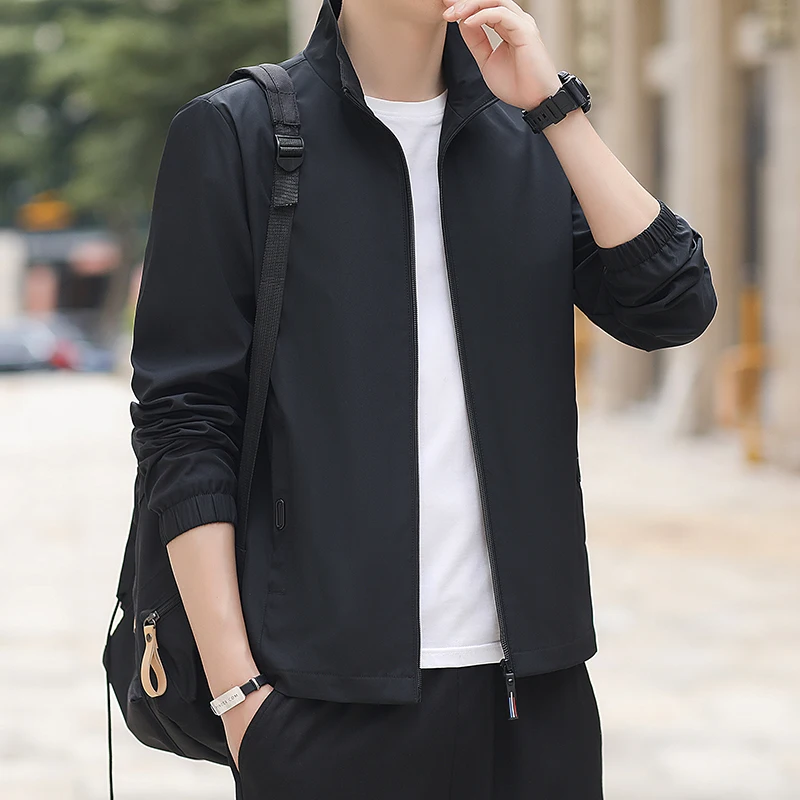 thumbnail image 1 of Chaqueta de hombre ajustada con cremallera, chaqueta fina de primavera, ropa de hombre ajustada de otoño, chaqueta de hombre de negocios de color sólido, 1 of 4