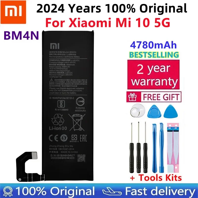 

100% Genuine Original Phone Replacement 4780mAh Battery BM4N For Xiaomi Mi 10 5G Mi10 Bateria Batteries +Gift Tools