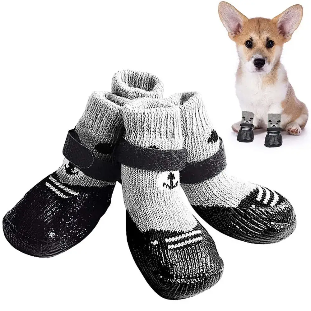 Pet Shoes 2 Pair Dog Waterproof Non-slip Rubber Socks Cats Dogs Rain Snow Boots Knitting Warm