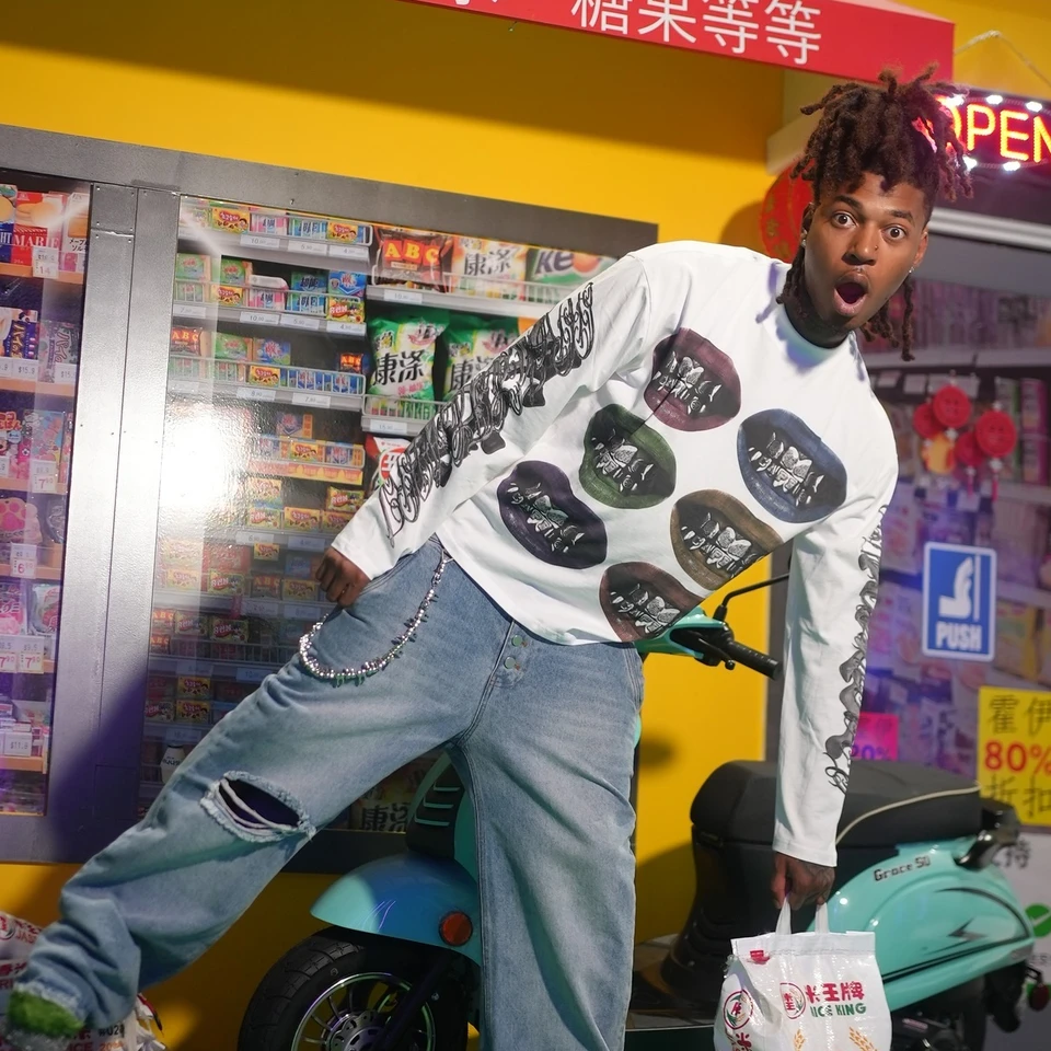 Y2K New Long Sleeved T Shirt Men Women Harajuku Hip Hop Lips Teeth