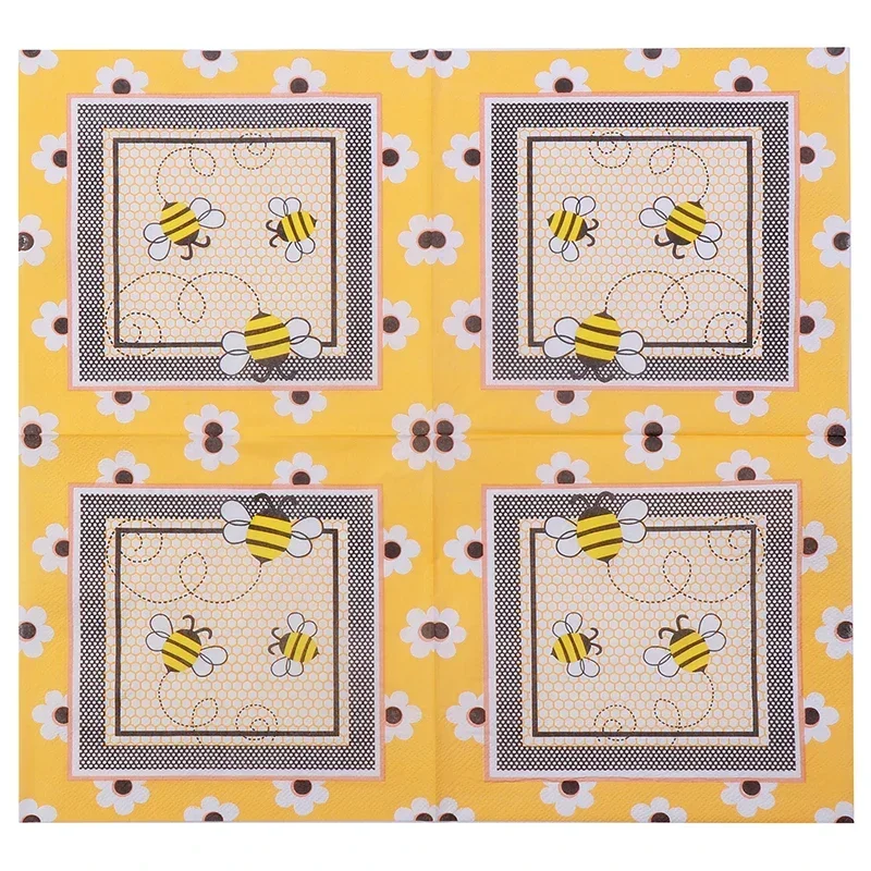10/20pcs/pac Bee Printed Colorful Paper Towels Cartoon Napkins Birthday Party Pure Wood Pulp Paper Facial Tissues Towel