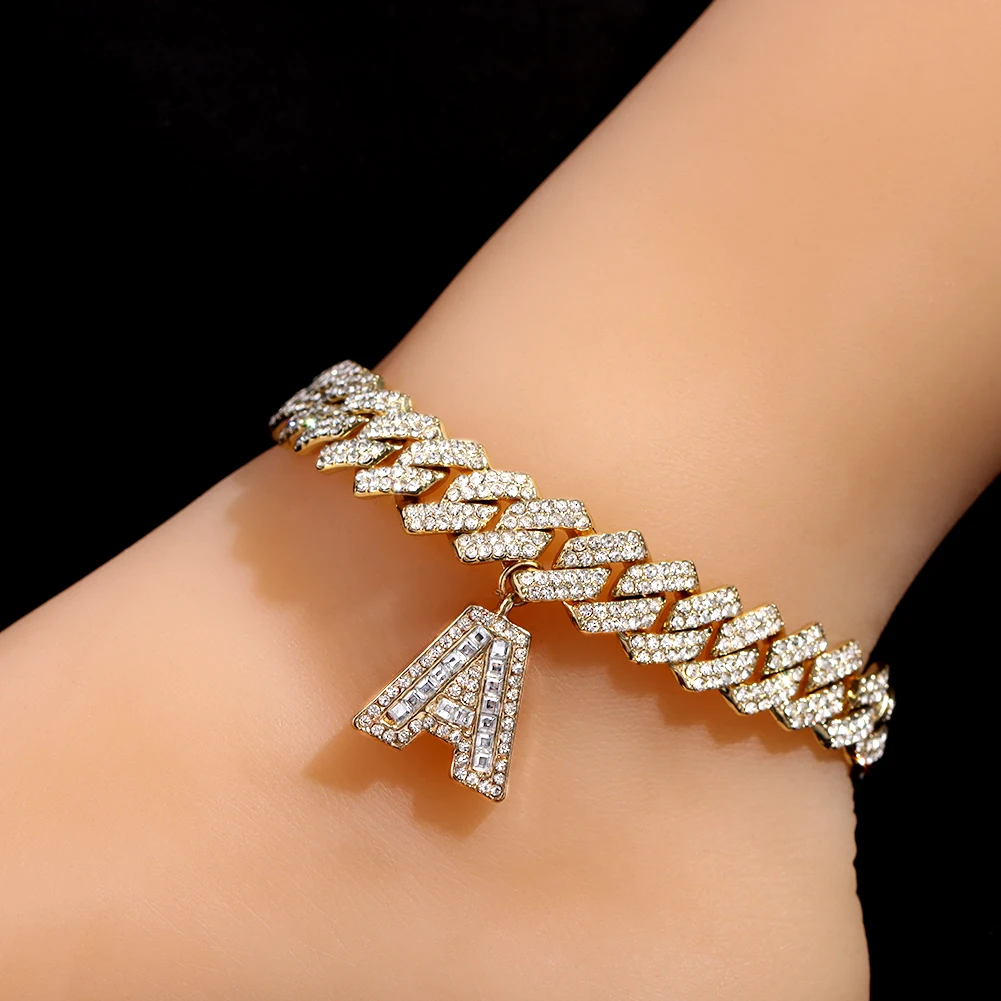 Украшенный сверкающими бриллиантами женский брикет, бриллиантовый браслет 14 мм, кубинская цепочка на лодыжку, кубинские браслеты на щиколотку, ювелирные изделия в стиле панк и хип-хоп