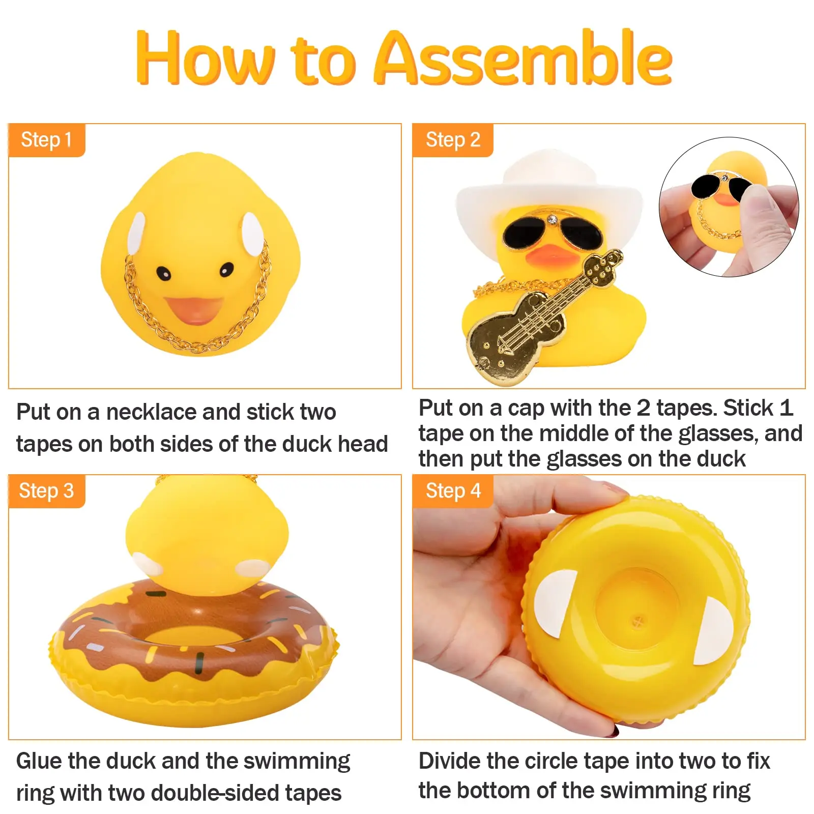 Car Duck Ornament Dashboard Decorations for Car Rubber Accessories with Sunglasses Hat Necklace Swim Ring and Mini Musical Instr 5
