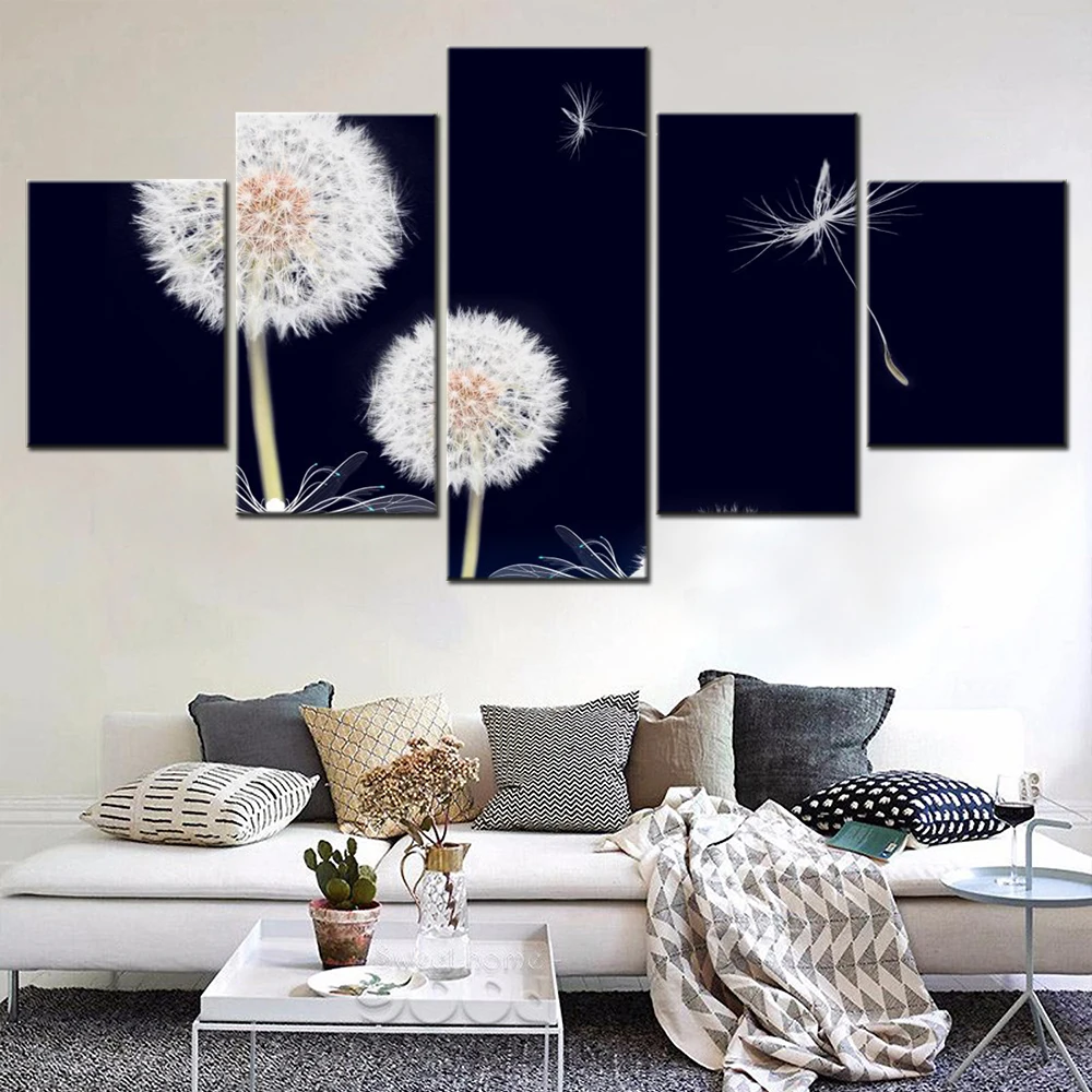 

5 Pieces Home Decoration Poster Painting Flowers Dandelion Seeds Wallpaper Canvas Wall Picture Artwork For Living Room Mural