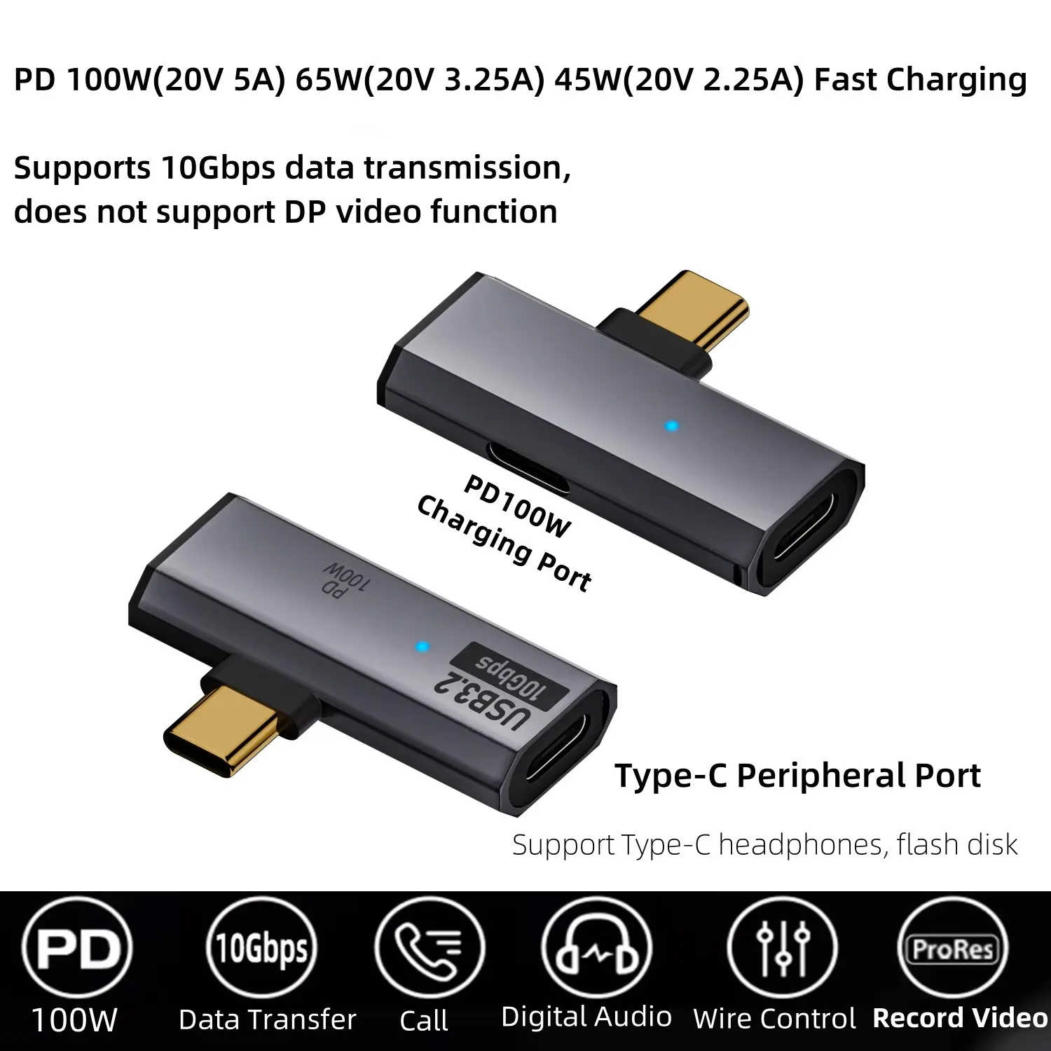 Type-C 10Gbps/Headphone Adapter with PD 100W Charging Port 2-in-1 USB thumbnail 2