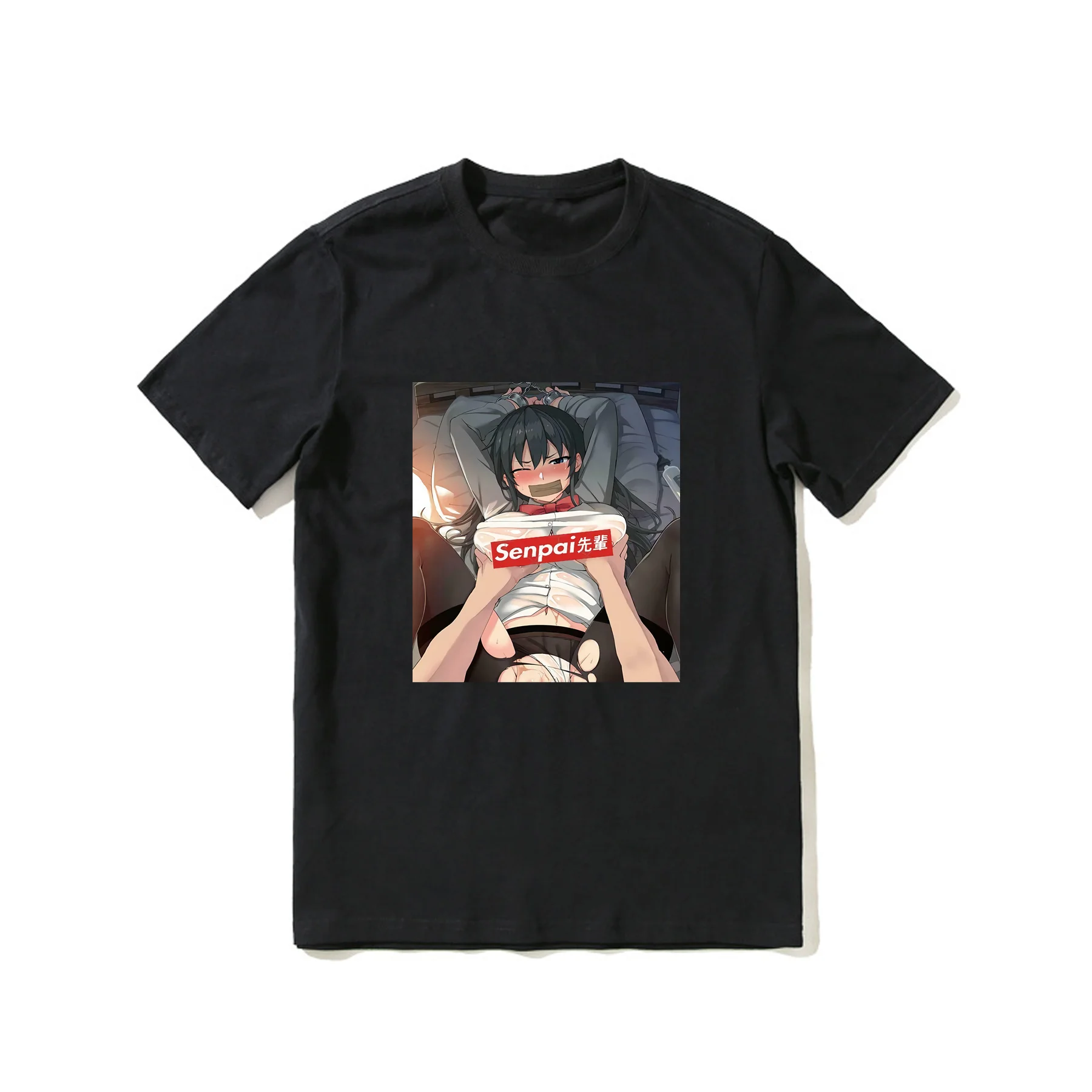 

2023 Hot Sale Summer 100% Cotton Hentai Senpai Funny Anime and Manga Black T Shirt Men Cool Tee Hip Hop Streetwear T-shirt