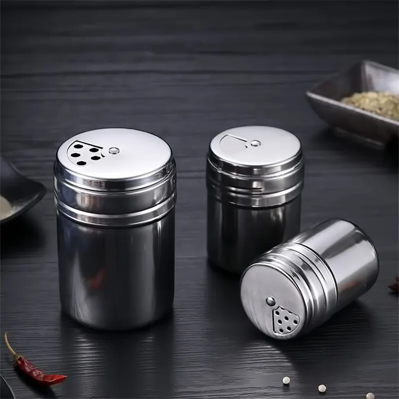2 Pcs Stainless Steel Twist Lid Spice Shaker Salt Sugar Pepper Pepper Shaker Multipurpose Kitchen Tools