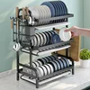 Dish Drying Rack 3-Tier Compact Kitchen Dish Rack Drainboard Set Large Rust-Proof Dish Drainer with Utensil Holder Kitchen Racks 2