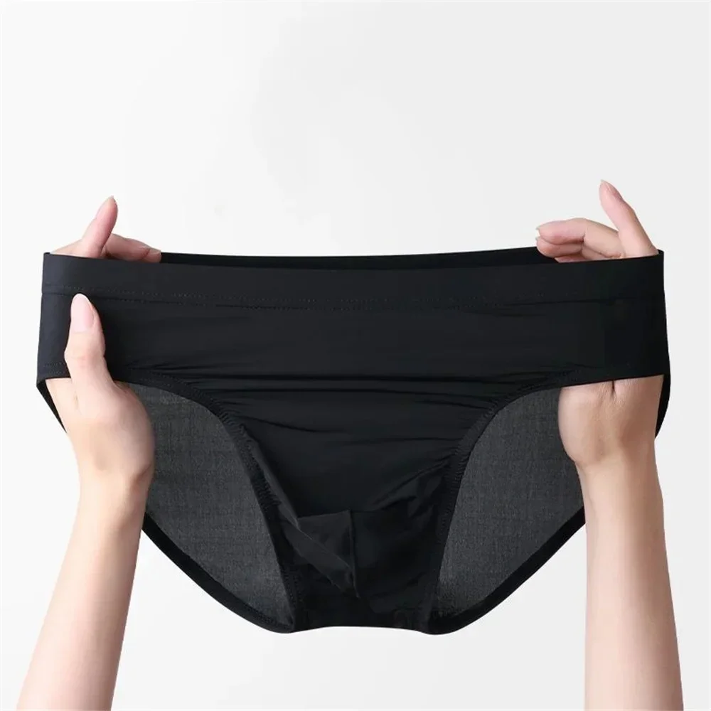 Faringoto Heren Slip Heren IJszijde Naadloos Ondergoed Effen Kleur Ultradun, Zwart, XL