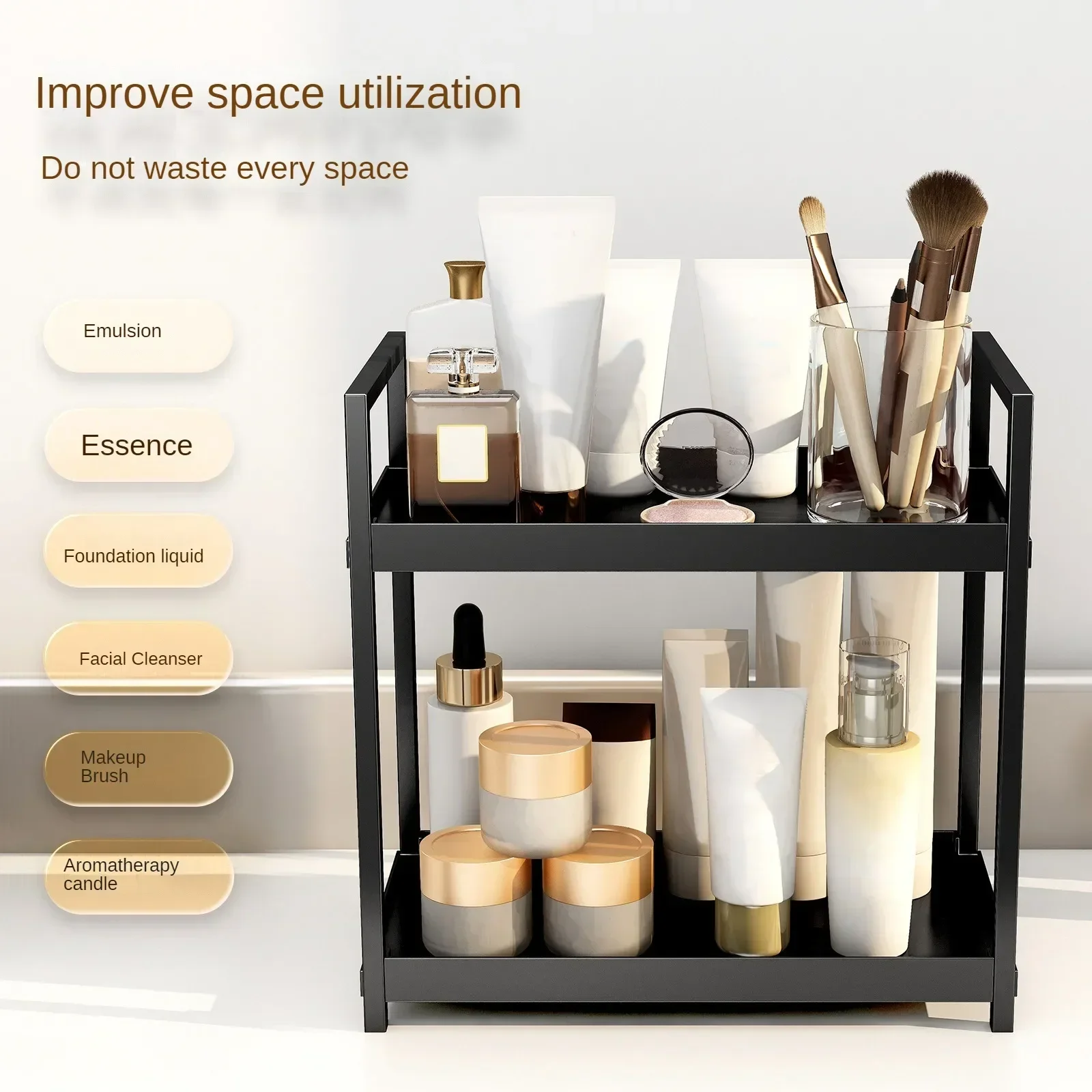 2 Tier Under Sink Organizer Sliding Cabinet Basket Organizer Storage Rack with Hooks Hanging Cup Bathroom Kitchen Organizer New 3