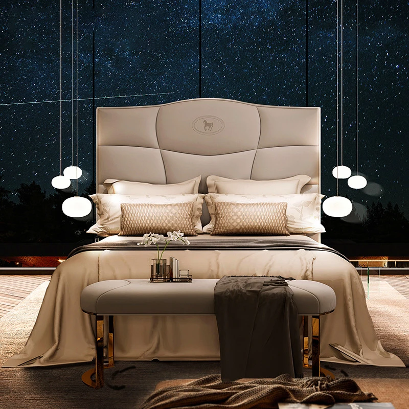 Italian design soft fabric or leather king & queen sizes bedroom beds bedding set luxury double hotel bed