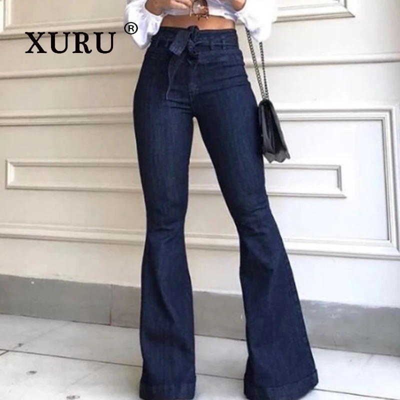

XURU-Europe and The United States New Wide-legged Jeans Women's, High-waisted Hip Tie Jeans N3-9911
