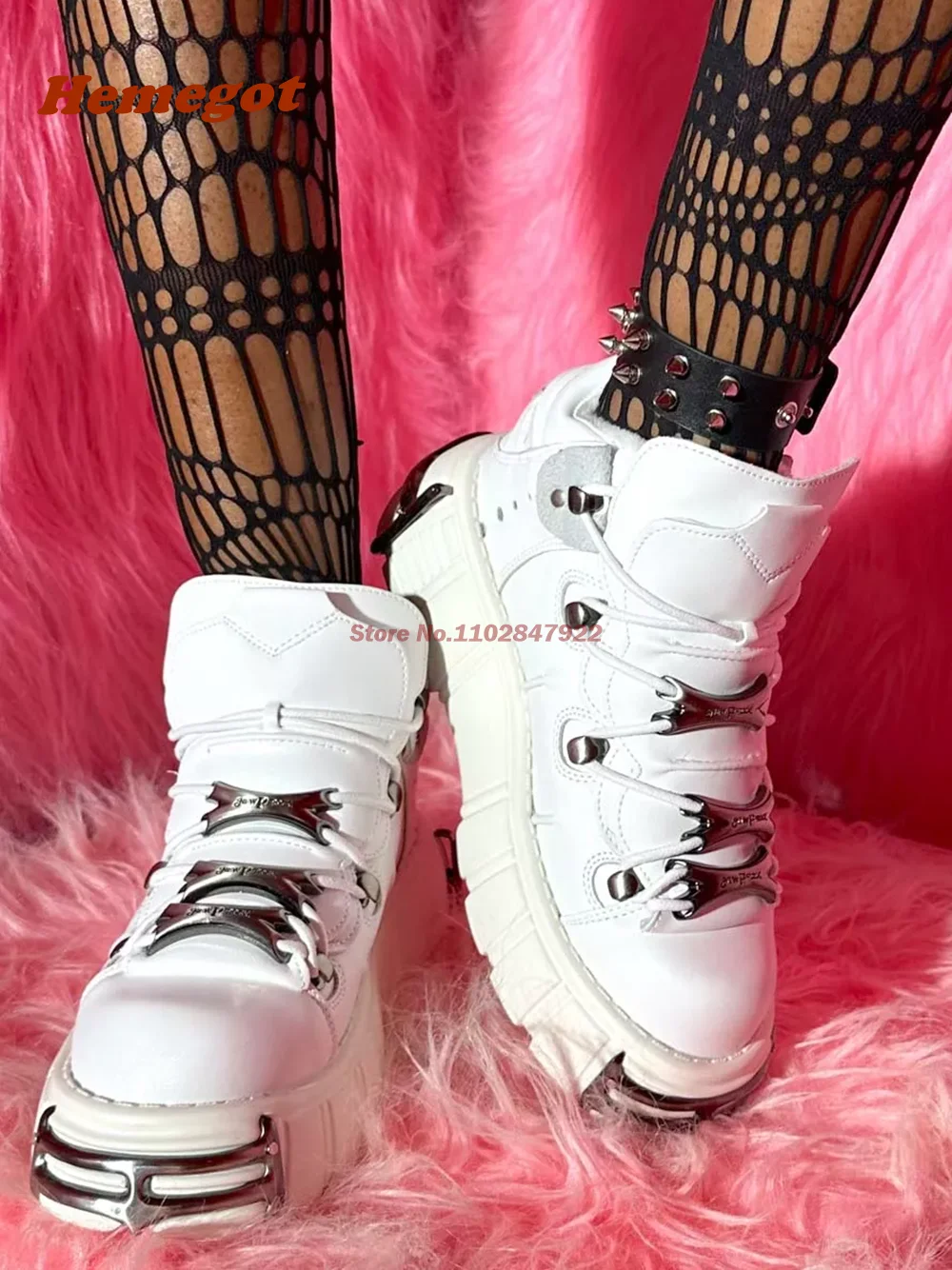 New Metal Rock Tank Bottom Boots Platform Punk Con Suola Spessa Stivali Da Uomo Da Donna Big Size 45 White Lace Up Y2K Scarpe Da Ragazza Piccanti