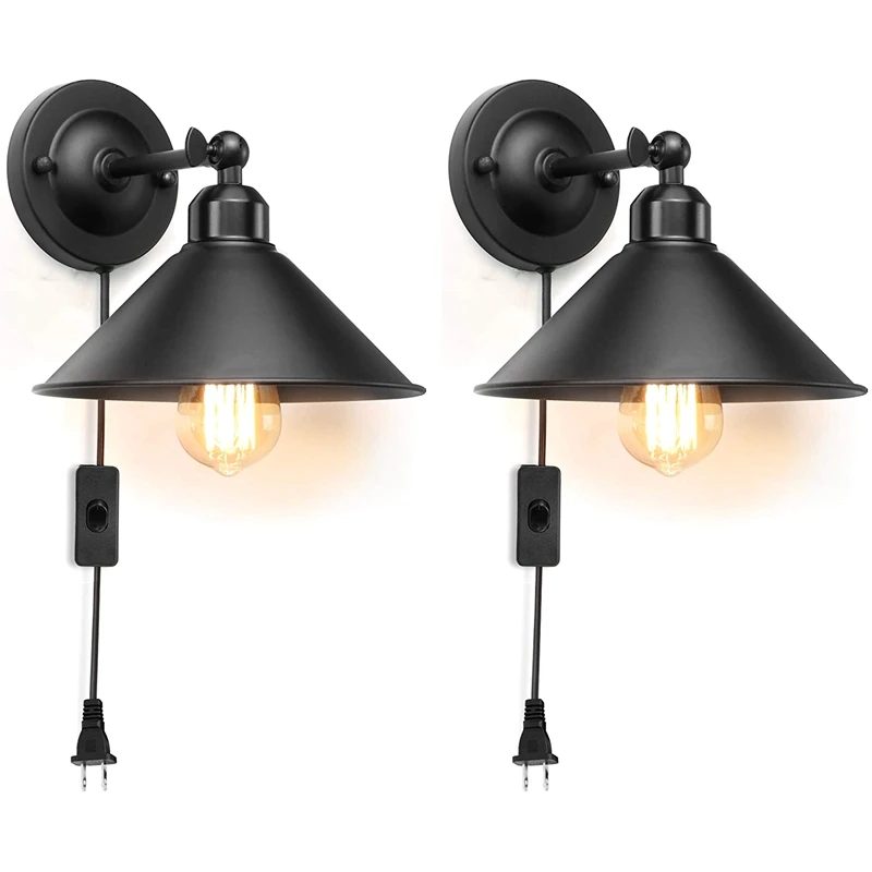 

Plug In Wall Sconce, Black Antique Swing Arm Industrial Vintage Wall Lamp Fixture, Plug In Wall Light 2 Pack US Plug